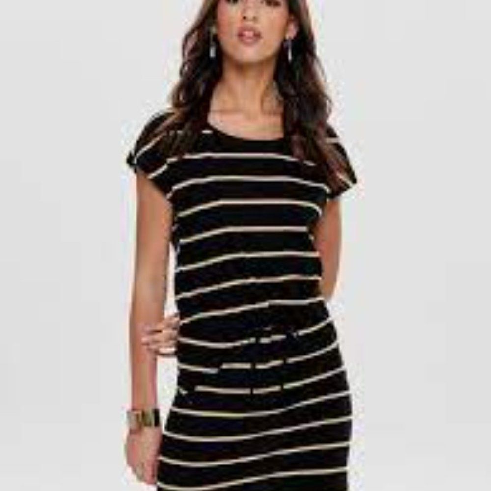 Navy Striped Tie-Waist Dress - Women's